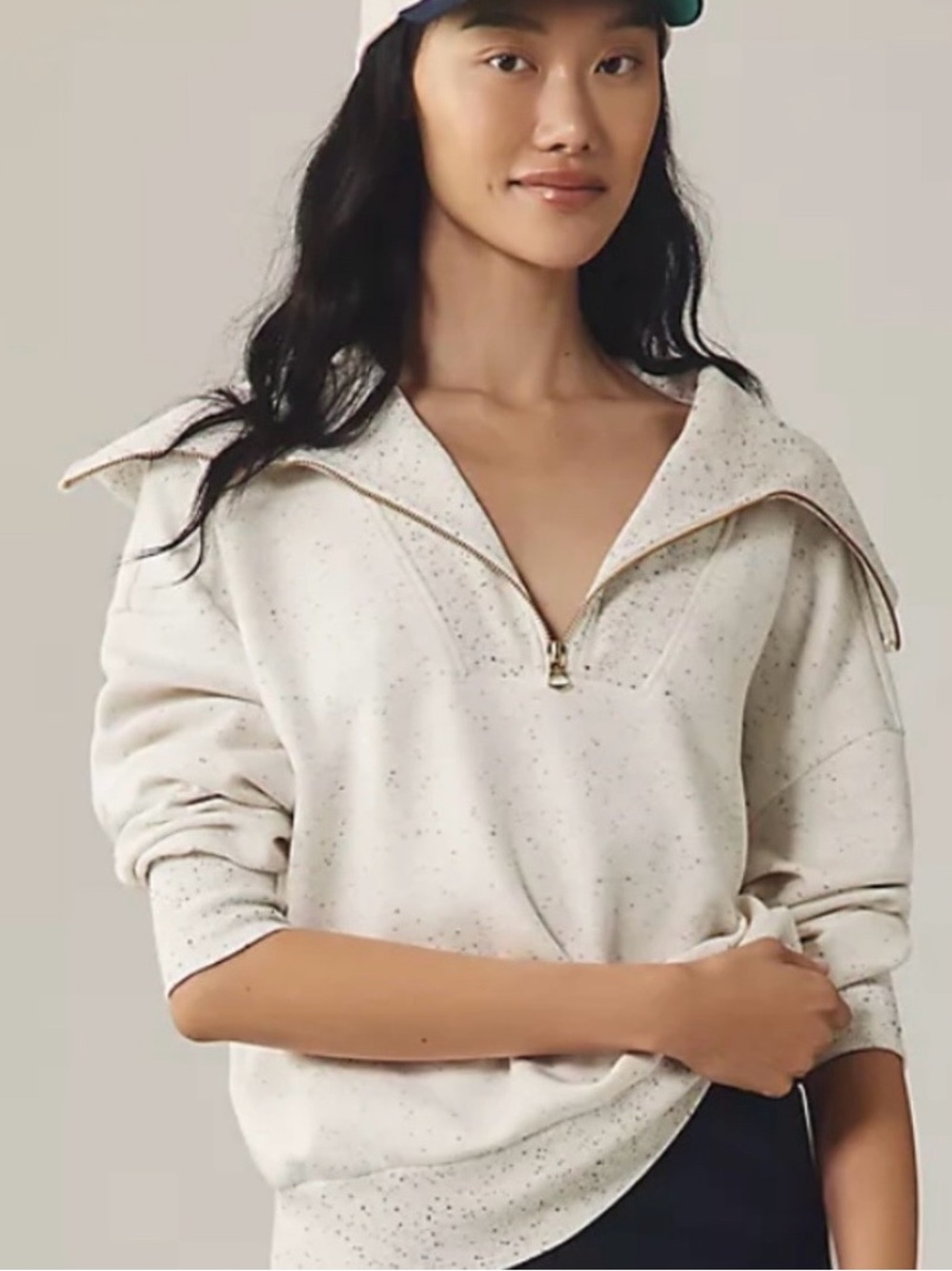 Varley Catherine Half Zip Sweatshirt -Ivory Marl Fleck sz S Double Soft Elevated